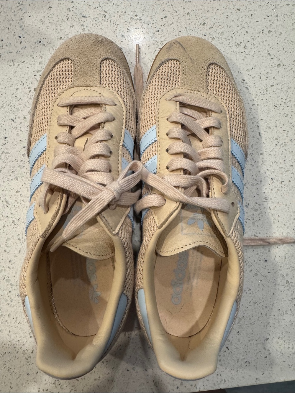 adidas Women's Beige Sneakers with Light Blue Stripes